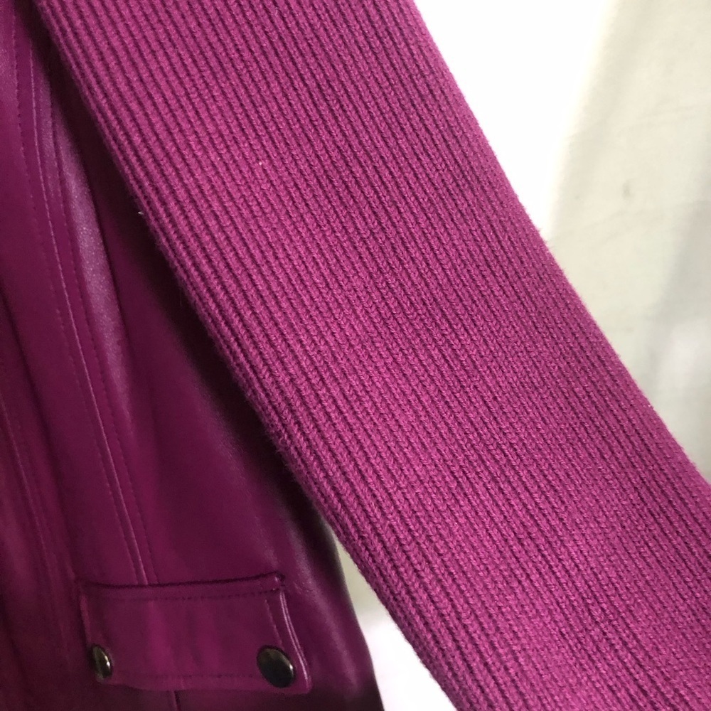 Linea by Louis Dell'Olio Lamb Leather Jacket Sweater Sleeves & Back Plum/Wine 18 - Picture 8 of 12